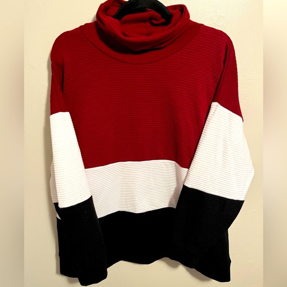 Lane Bryant Ribbed Pullover Colorblock Sweater Burgundy, Black, & White - Picture 1 of 7